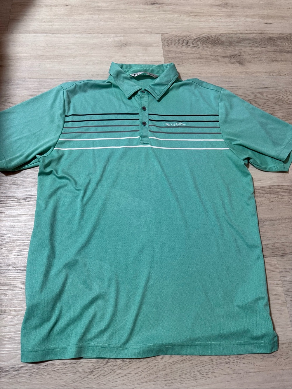 Travis Mathew Golf Polo Mens Size Large Blue Green Striped Pima Cotton Active